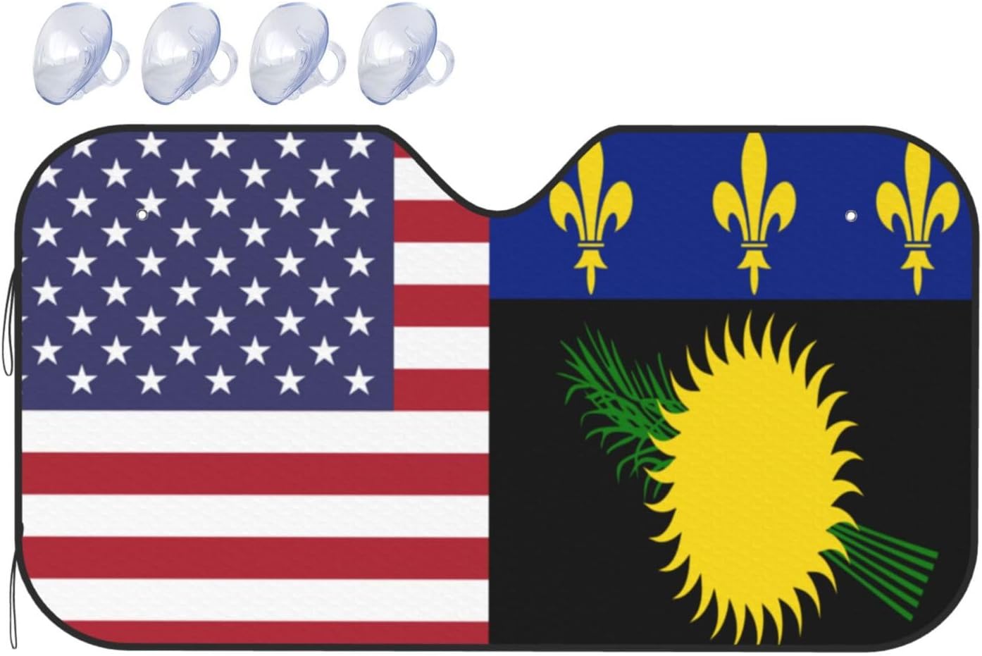America Guadeloupe Friendship Flag Foldable Car Windshield Sunshade Blocks Heat and Sun Glare Uv Rays