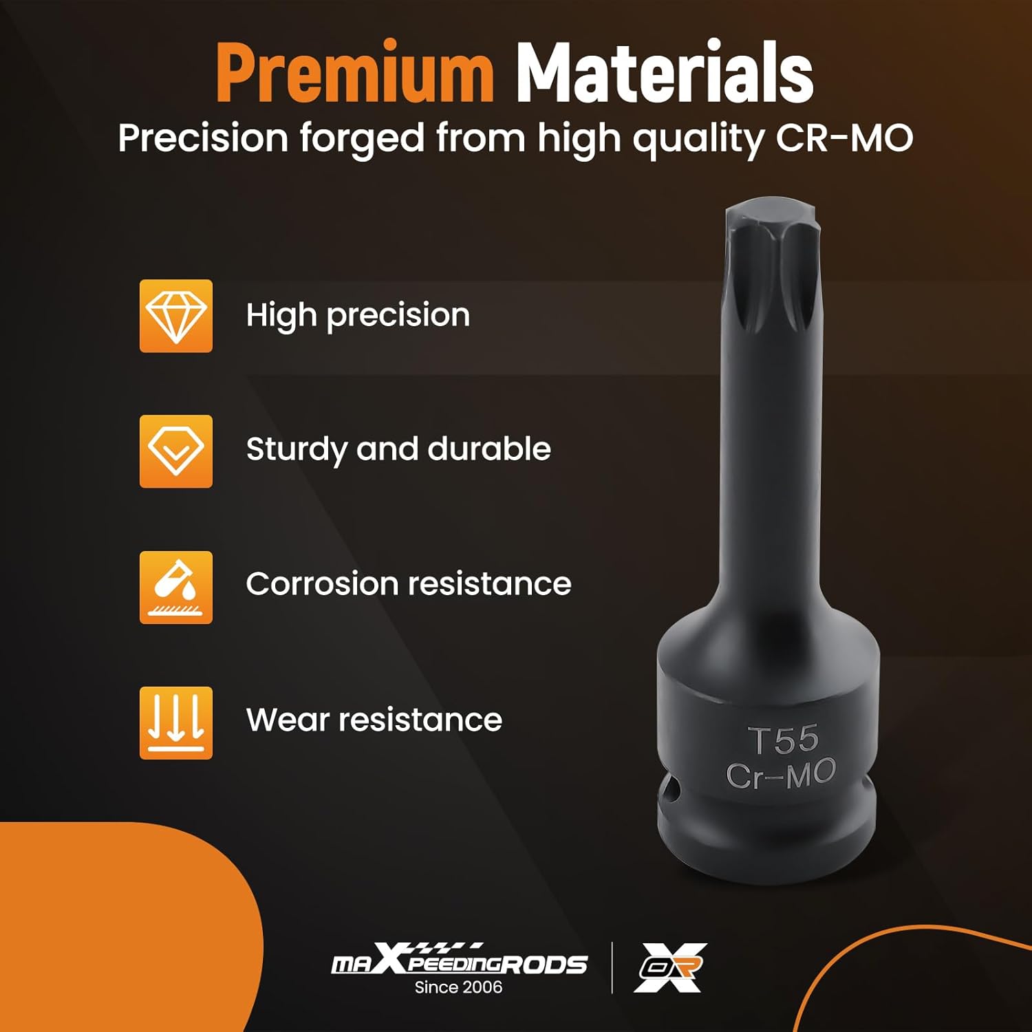 maXpeedingrods 10Pcs 1/2 Inch Drive Torx Impact Socket Set, Impact Torx Bit Star Socket Sets, T30 T40 T45 T50 T55 T60 T70 T80 T90 T100, 3-Inch Extra Long Socket Bits Set with Case