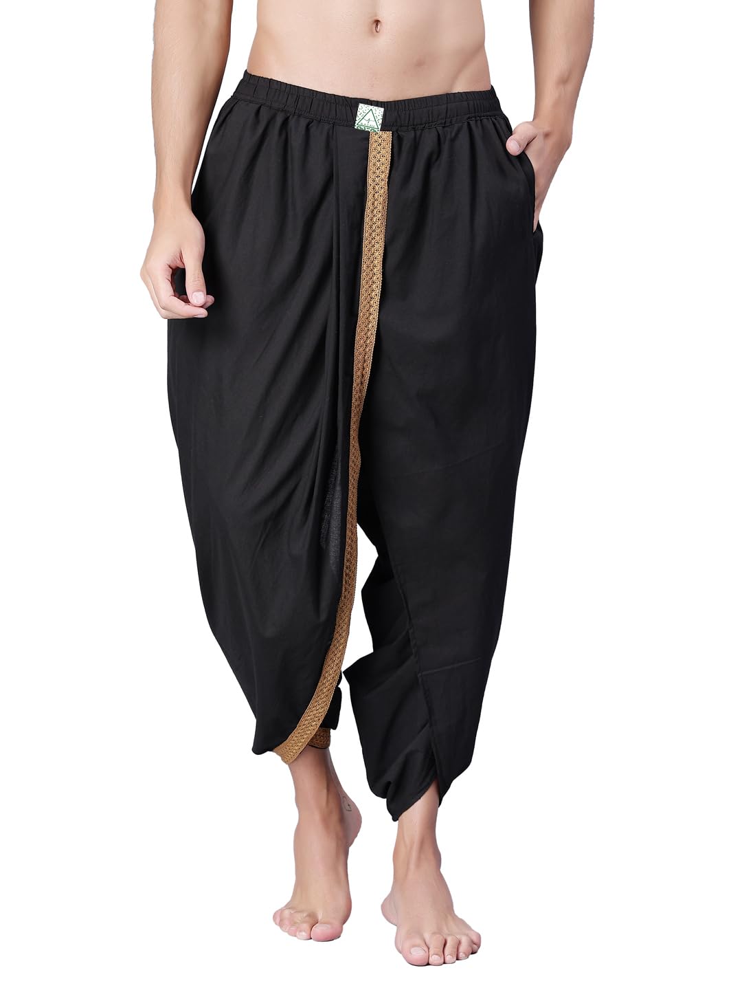 satav Men Dhoti Pants with Drawstring Waist Black-picture-28