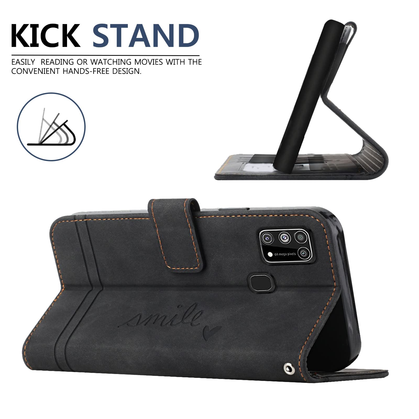 CaseMe Cover per Samsung Galaxy M31, Magnetica Cover a Libro con Slot per Schede, Custodia in PU Pelle Portafoglio per Samsung Galaxy M31, Nero
