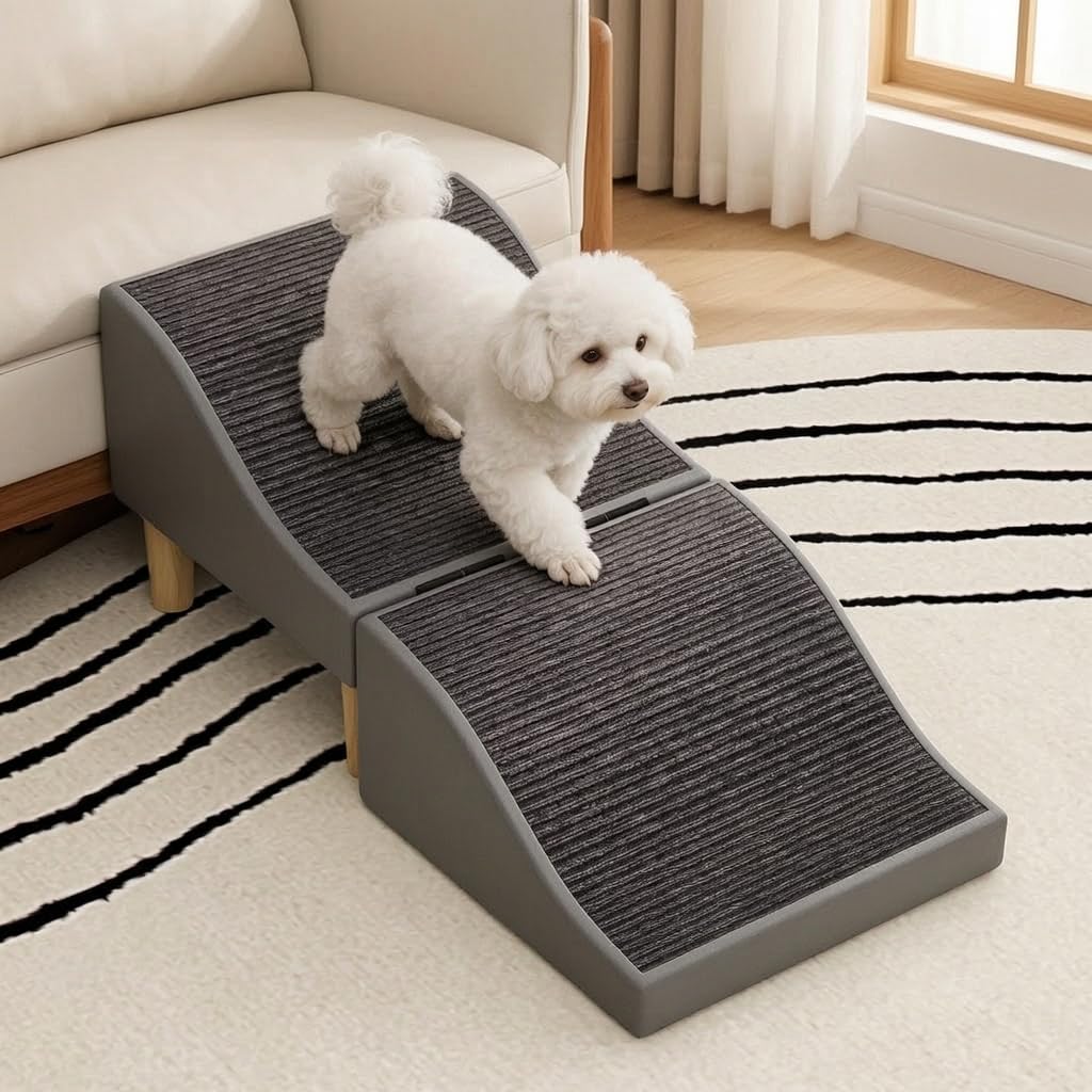 Rampa per Pieghevole Antiscivolo per Animali Domestici Anziani o di Piccola Taglia, Grigio Scuro, Altezza 46cm