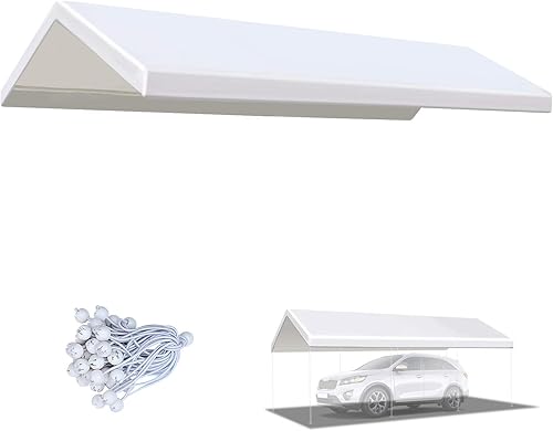 BenefitUSA Toldo de repuesto para cochera de 10 x 20 pies, cubierta superior de garaje, lona con cuerdas elásticas de bola, solo toldo (con borde)