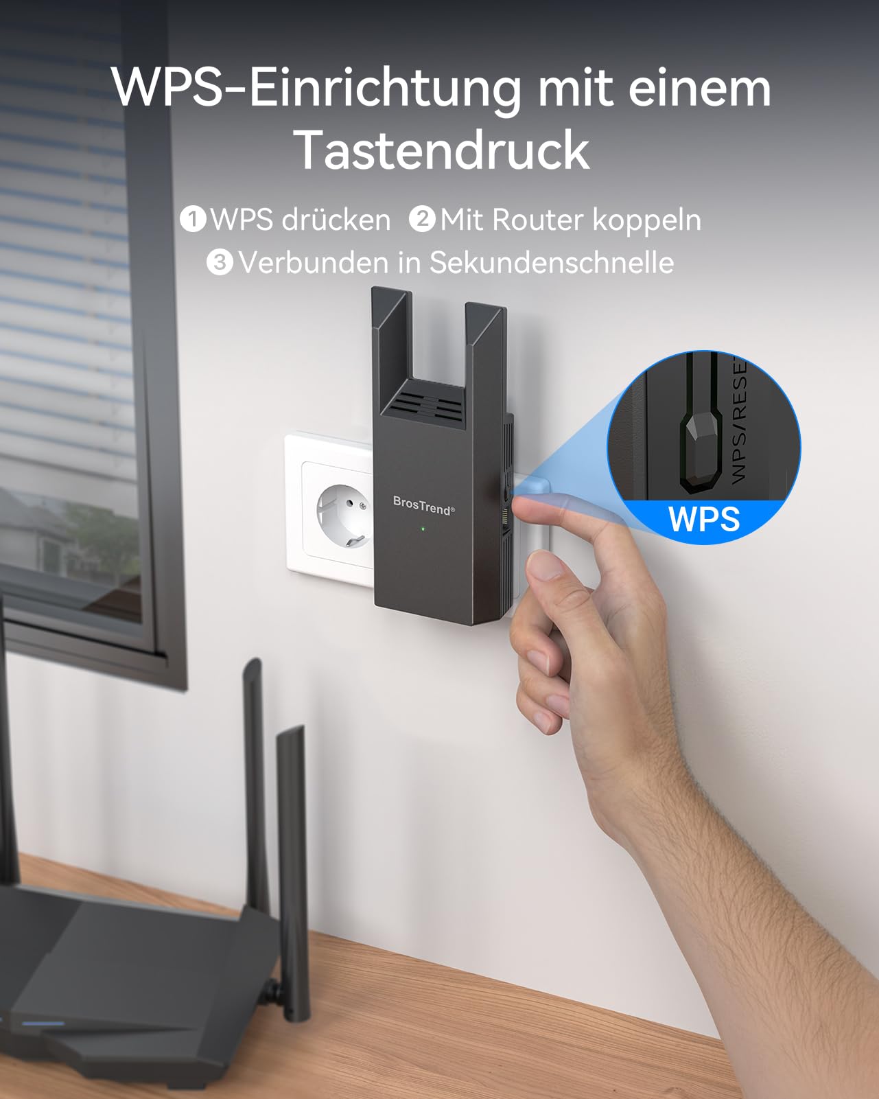 BrosTrend AC1200 WLAN Bridge, Gigabit LAN auf WiFi Adapter mit Gigabit RJ45 Port, Ethernet zu WiFi Umwandeln, Dual Band WLAN LAN Adapter für Drucker, TV, Computer, Kamera, Xbox (Nicht für Magenta-TV)