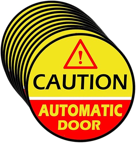 Adhesivo automático de precaución para puerta, 6 pulgadas de diámetro, grandes y redondas, de vinilo laminado, etiquetas de advertencia (paquete de