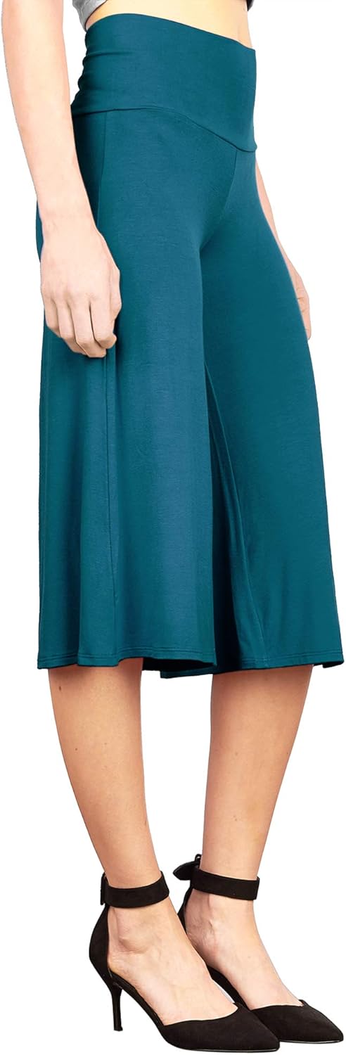 Made By Johnny Women's High Elastic Waistband Wide Leg Palazzo Culotte Gaucho Capri Pants (S~5XL) - Image 2