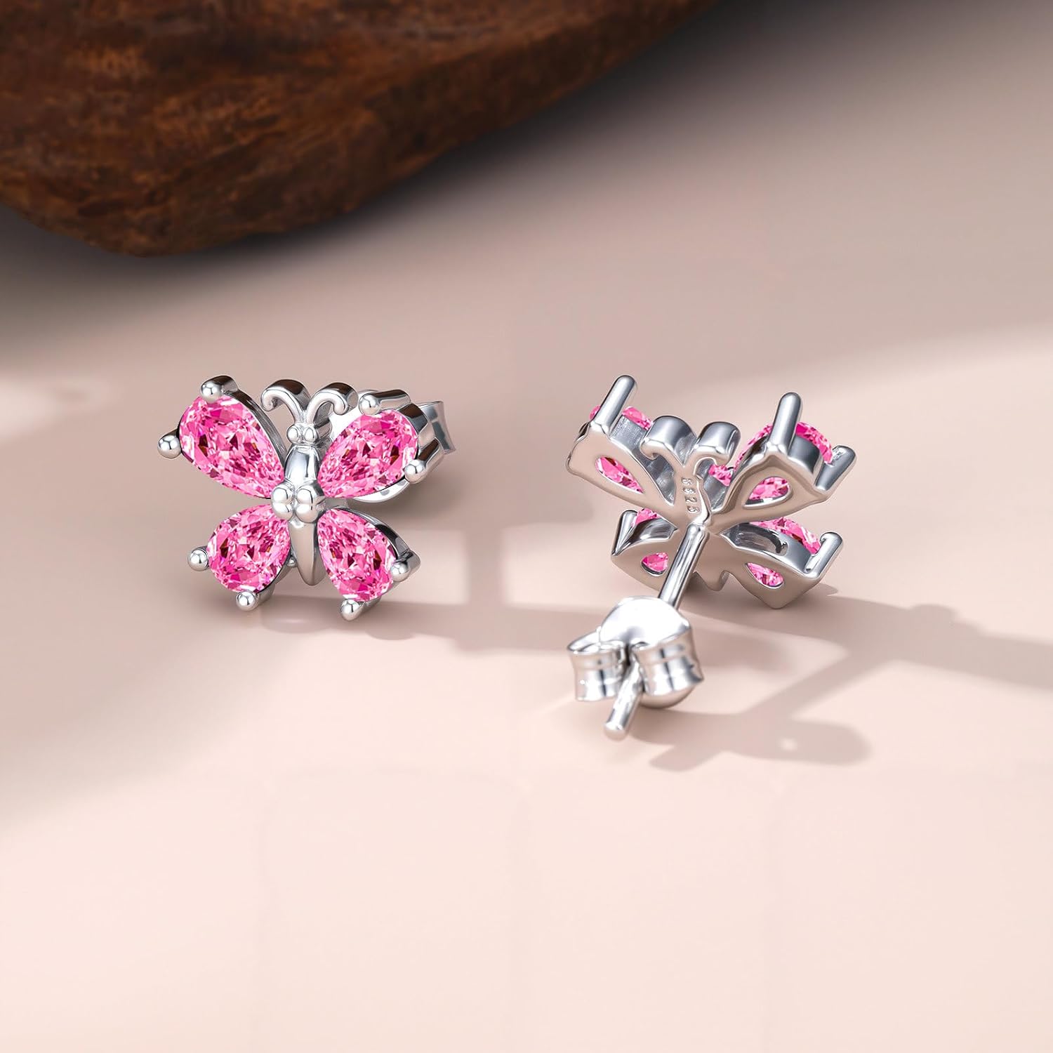 Butterfly Earrings for Women, S925 Sterling Silver Birthstone Stud Earrings Colored Gemstone Butterfly Jewelry Birthday Celebration Gift - Image 3