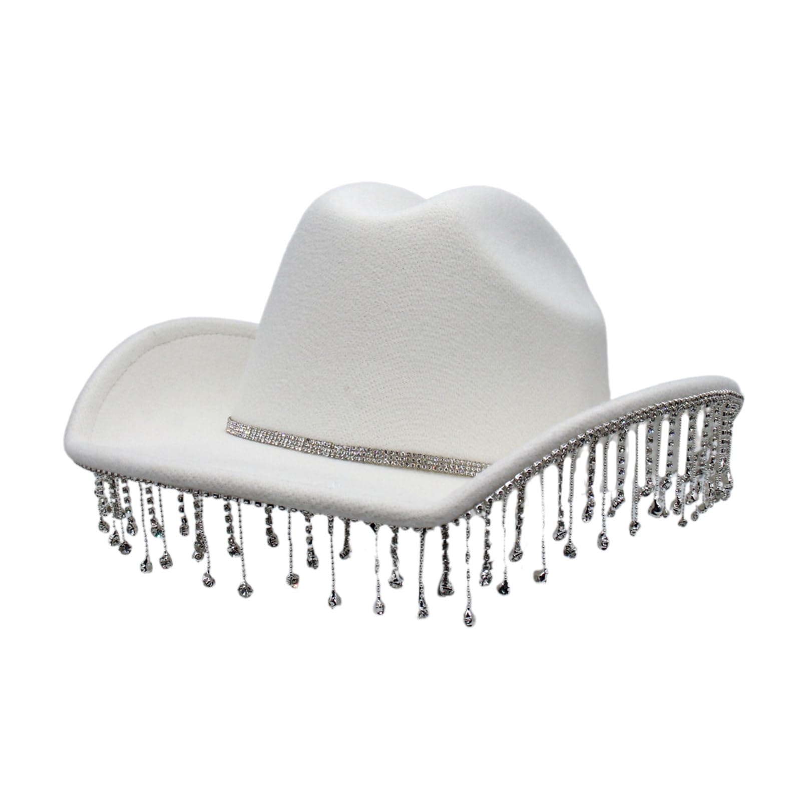 Rhinestone Cowboy Hat with Fringe Trim Wide Brim Cowgirl Hat Bling Diamond Hat Womens Silver-Rhinestone-Western-Cowboy Hat with Diamond  main image 4