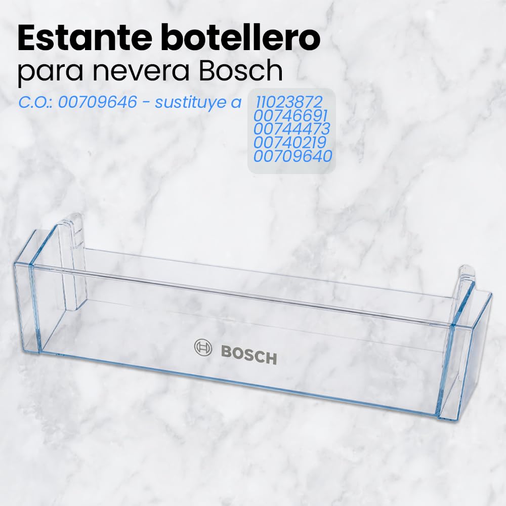 Anakel Home Recambio Estante Botellero 00709646 Compatible con Frigoríficos Bosch, Repuesto Original de Fácil Instalación | 44,2 x 12,49 x 10 cm (Sustituye a 11023872, 00746691, 00744473, 00740219)