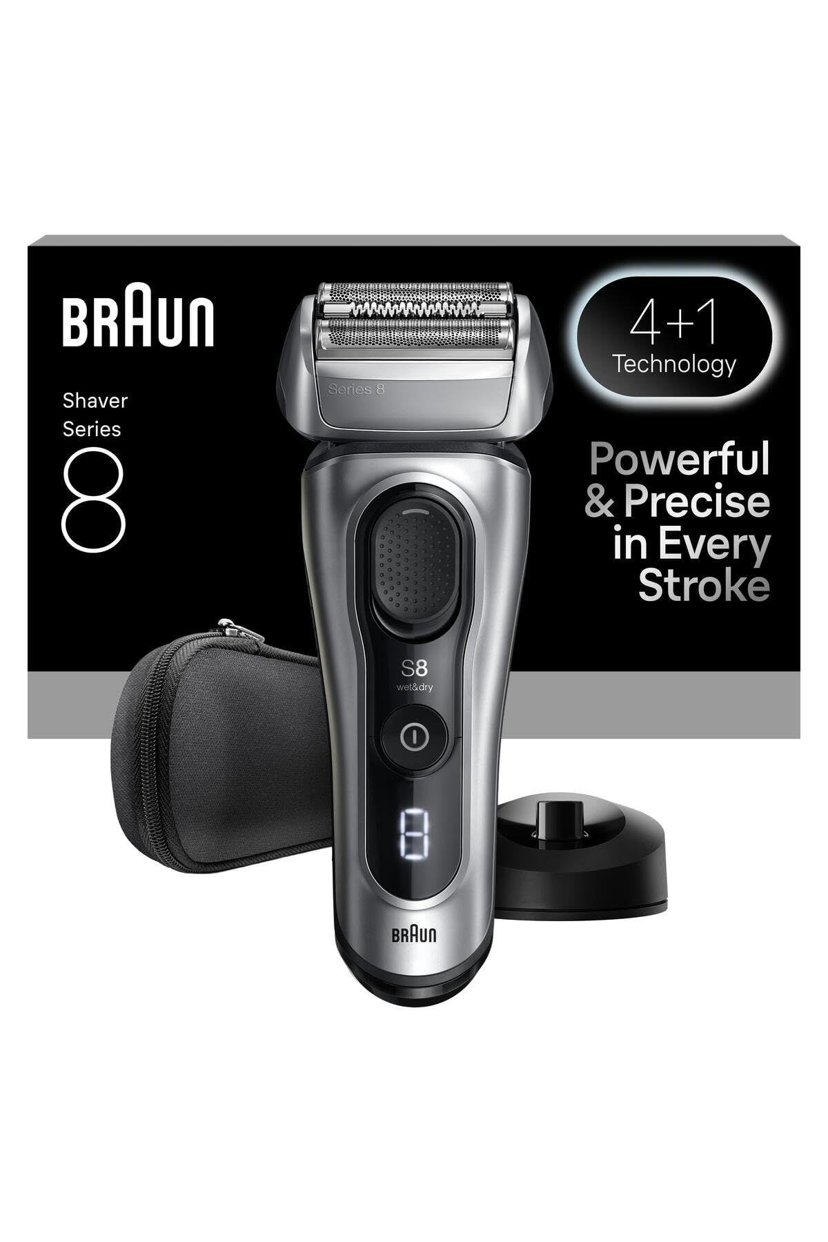 Braun Rasoir électrique Series 8 pour homme, tête de précision 4 + 1, SensoAdapt pour toutes les densités de barbe, rasoir avec batterie de 60 min, support de charge, rasoir humide et sec – 8617s