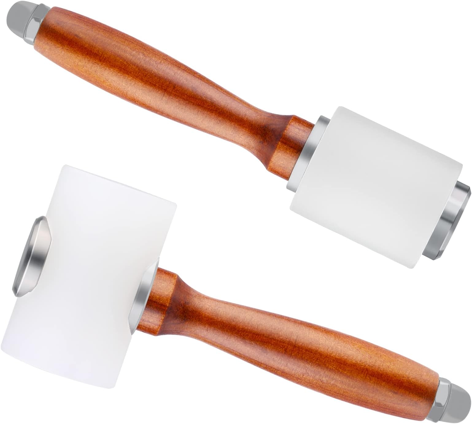 WONVOC 2 Pieces Leather Carving Hammer, Leathercraft Mallet, Nylon Wood Handle hammer, Leather Carving Hammer Mallet for DIY Stamping Sew Leather Cowhide Tool(1 T hammer + 1 vertical hammer)