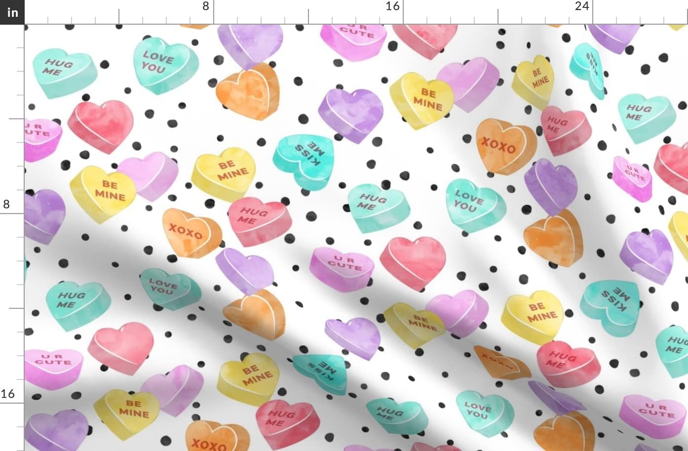 Spoonflower Fabric - Scale Valentines Day Heart Candy Hearts Spots Watercolor Printed on Organic Cotton Sateen Fabric by The Yard - Sewing Quilting Apparel Home Decor