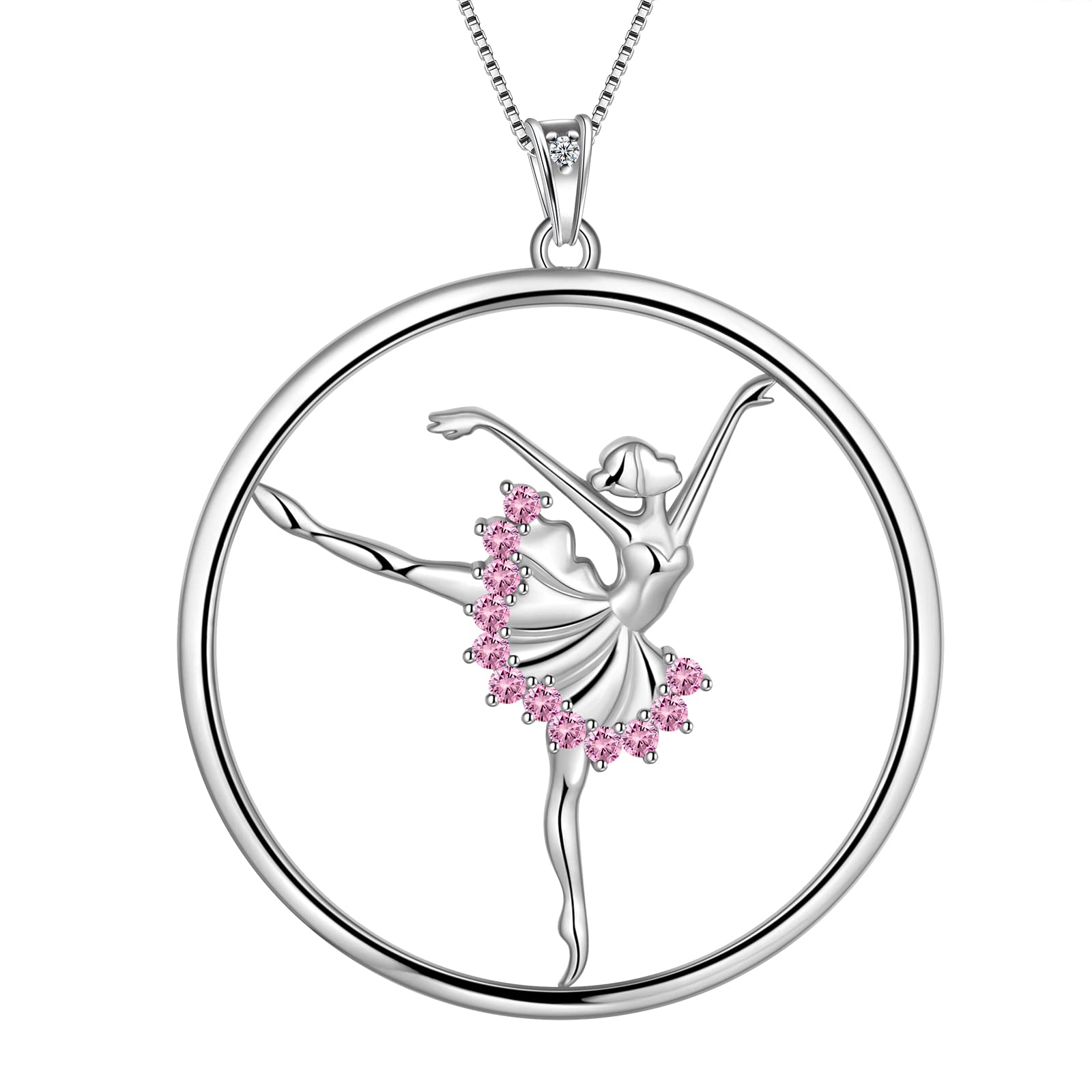 Aurora Tears Ballerina Tiny Dancer Necklace/Earring Ballerina Ballet Recital Gifts 925 Sterling Silver Rainbow Dancer Dance Pendant Jewelry for Sister
