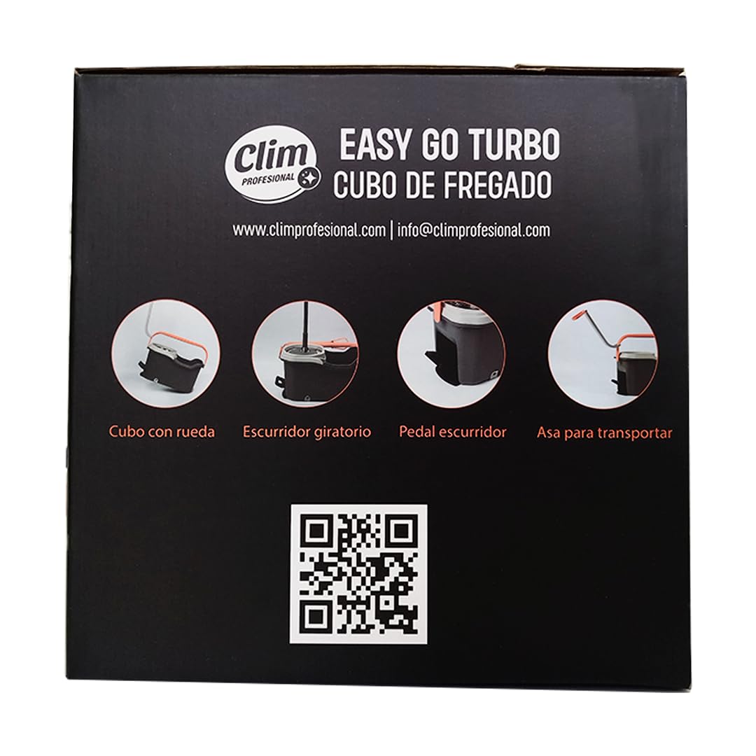 Clim Profesional Cubo Fregado Easy Go Turbo 13L Pedal y Recambio Mopa | Doble Asa, Ruedas, Antisalpicaduras, Compatible Mopas Microfibra, Uso Profesional