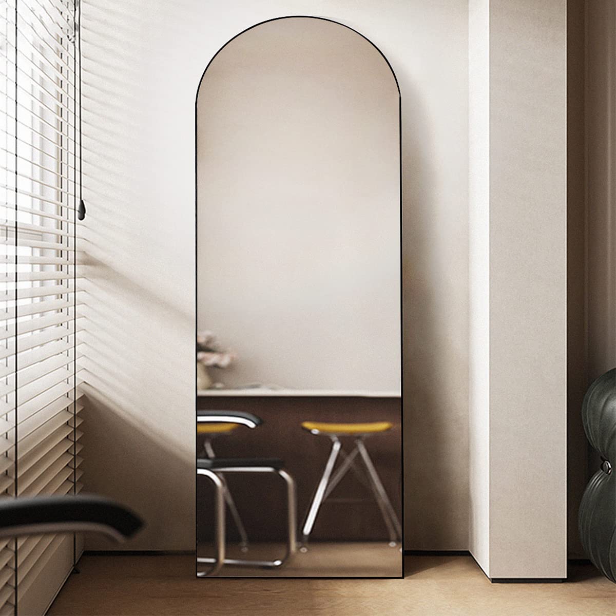 Floor Mirror, Arched Full Length Mirror Arched with Stand, Standing Mirror, 64.17"x21.26" Full Body Mirror, Large Mirror, Arched Wall Mirror, Freestanding, Aluminum Frame - Black