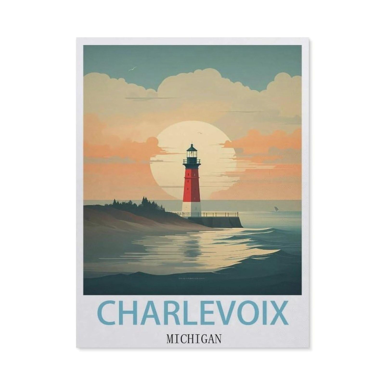 Vintage Metal Tin Sign，Charlevoix Michigan(15x30cm）