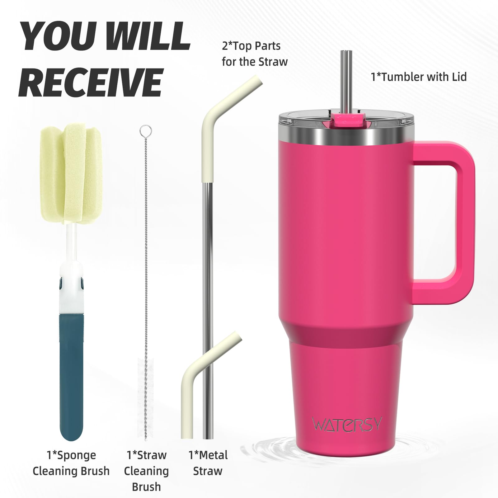 WATERSY Travel Mug Coffee Cup 20oz Tumbler Straw Lid and Handle - Image 2