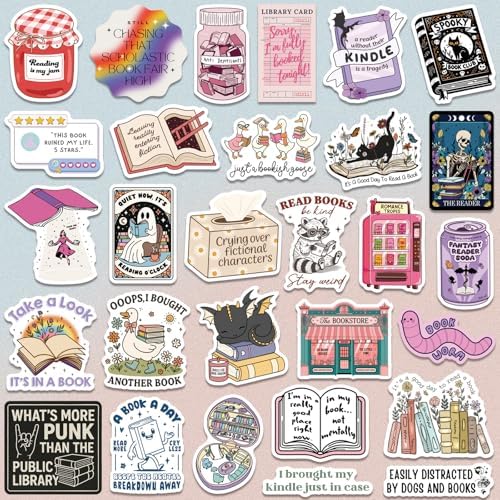 300 PCS Book Stickers for Kindle, Bookish Sticker Pack Reading Glitter Waterproof Vinyl Decals for Laptop, Ebook Readers, Water Bottles, Phone, Journal, Scrapbook, No Repeats (Holographic) - 1