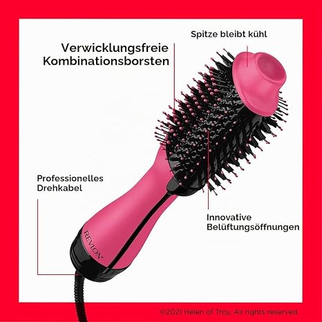 Revlon Salon One-Step Haartrockner und Volumiser – New Pink Edition (One-Step 2-in-1 Styling Tool Ionic und Ceramic Technologie einzigartiges ovales Design für mittlere bis lange Haare)