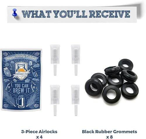 Miniatura 6 de Juego de 3 esclusas con ojales – 4 esclusas y 8 ojales – Esencial para la fermentación casera – Esclusa de aire para vino casero, cerveza, sidra,