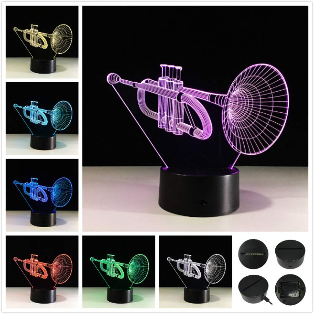 Lámpara de ilusión óptica 3D con forma de trompeta, 7 colores, cambio de temporización, control remoto y botón táctil, lámpara de escritorio LED para decoración del hogar y dormitorio 7