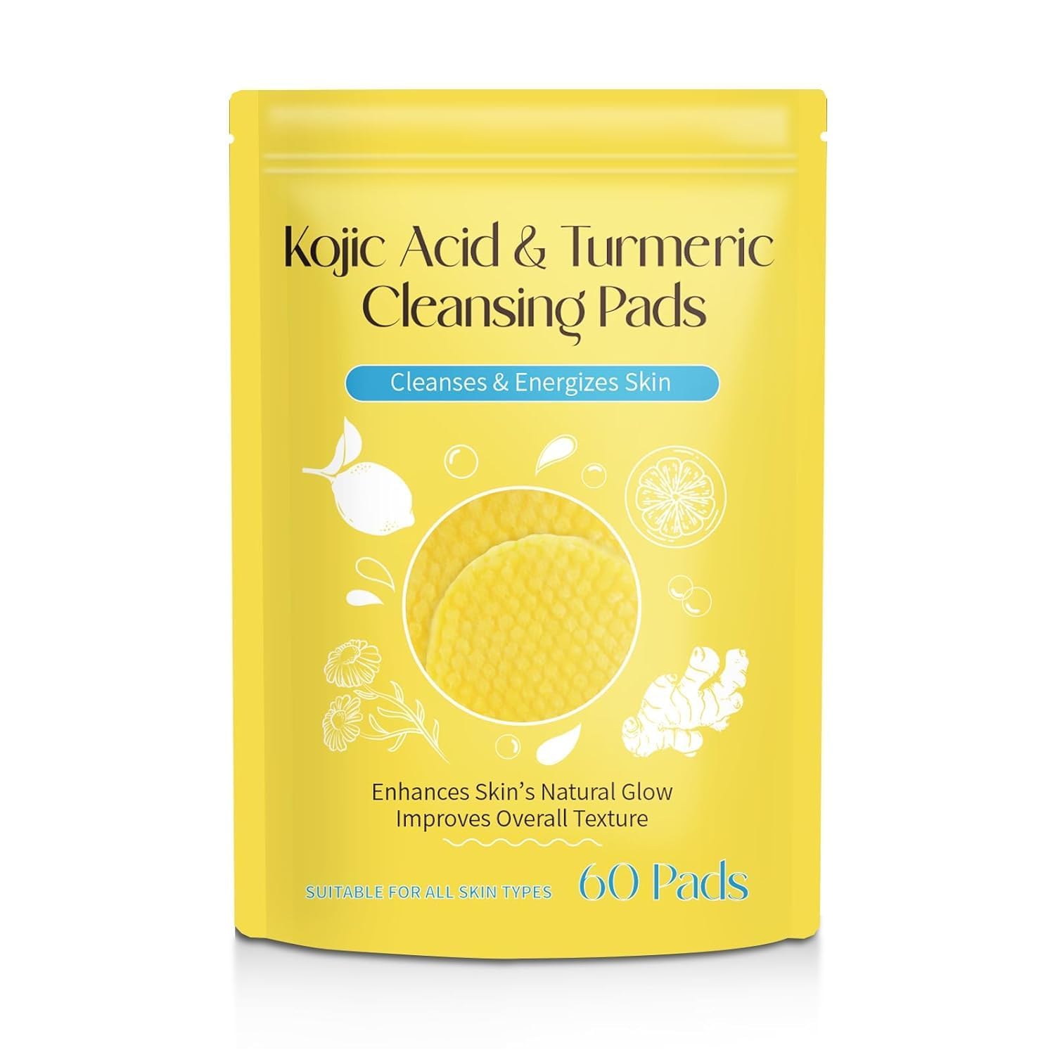 Turmeric & Kojic Acid Face Cleansing Pads for Dark Spots, Skin Brightening & Acne Prevention | Vitamin C, Retinol & Chamomile Hydrolat | For Women & Men | All Skin Type | 60 Pieces - Pack of 1-image-17