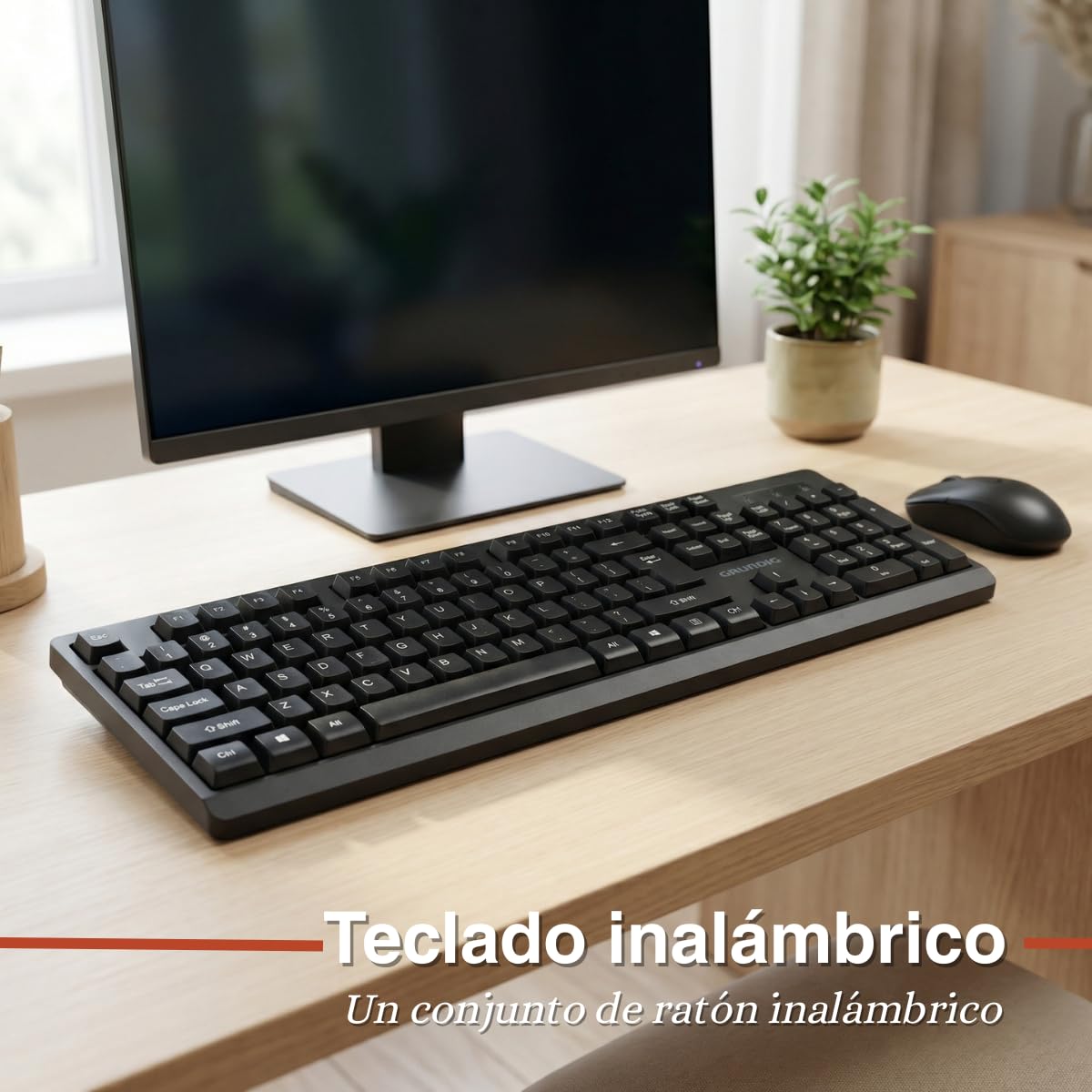 Grundig Teclado y Ratón Inalámbricos - QWERTY con 104 Teclas - Ratón con 3 Niveles dpi - Incl. Receptor USB-A - Negro