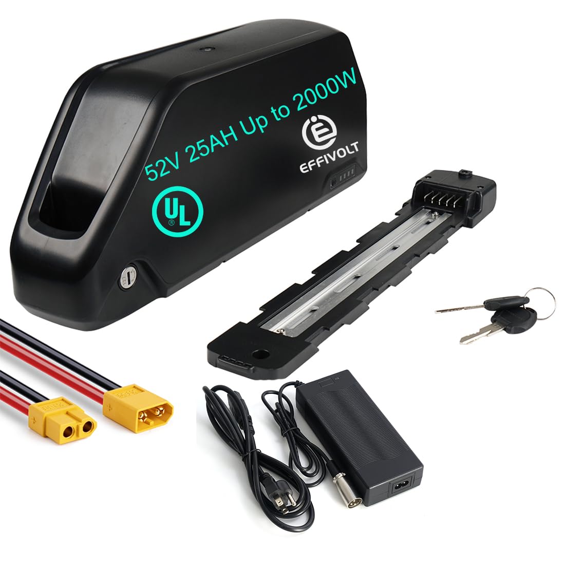 52V 25Ah Shark Battery Pack with Smart BMS Board for 0-1500W Ebike Conversion Wheel Kit - Lithium Ion Battery for Bafang Mid Drive/Front Rear Wheel Kit Hub Motor（25Ah）