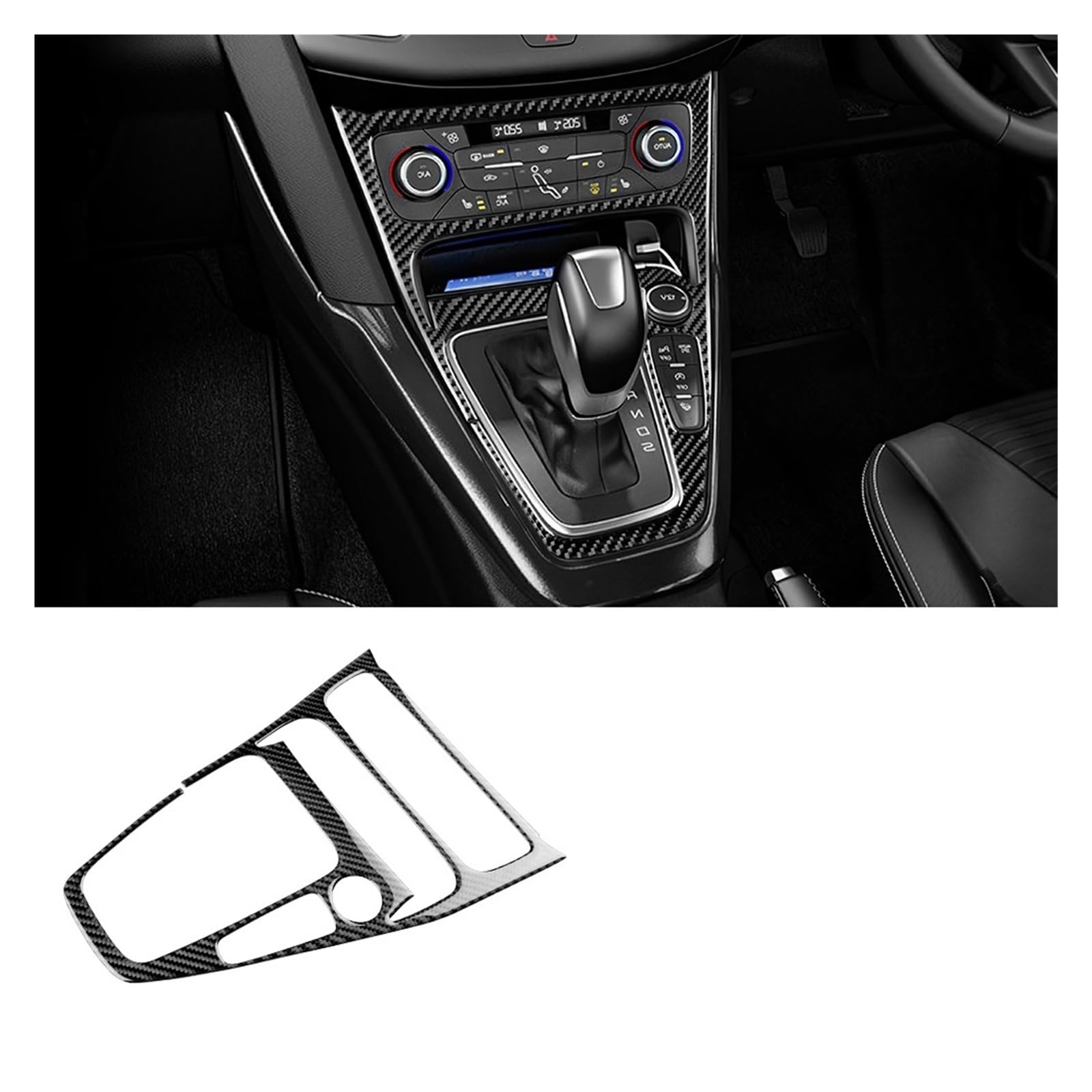 Car Interior Trim Accessories for Focus for SE for RS for ST for Ecoboost 2015-2018 LHD RHD Car Central Control Gear Shift Panel Carbon Fiber Sticker(for RHD Black Carbon)