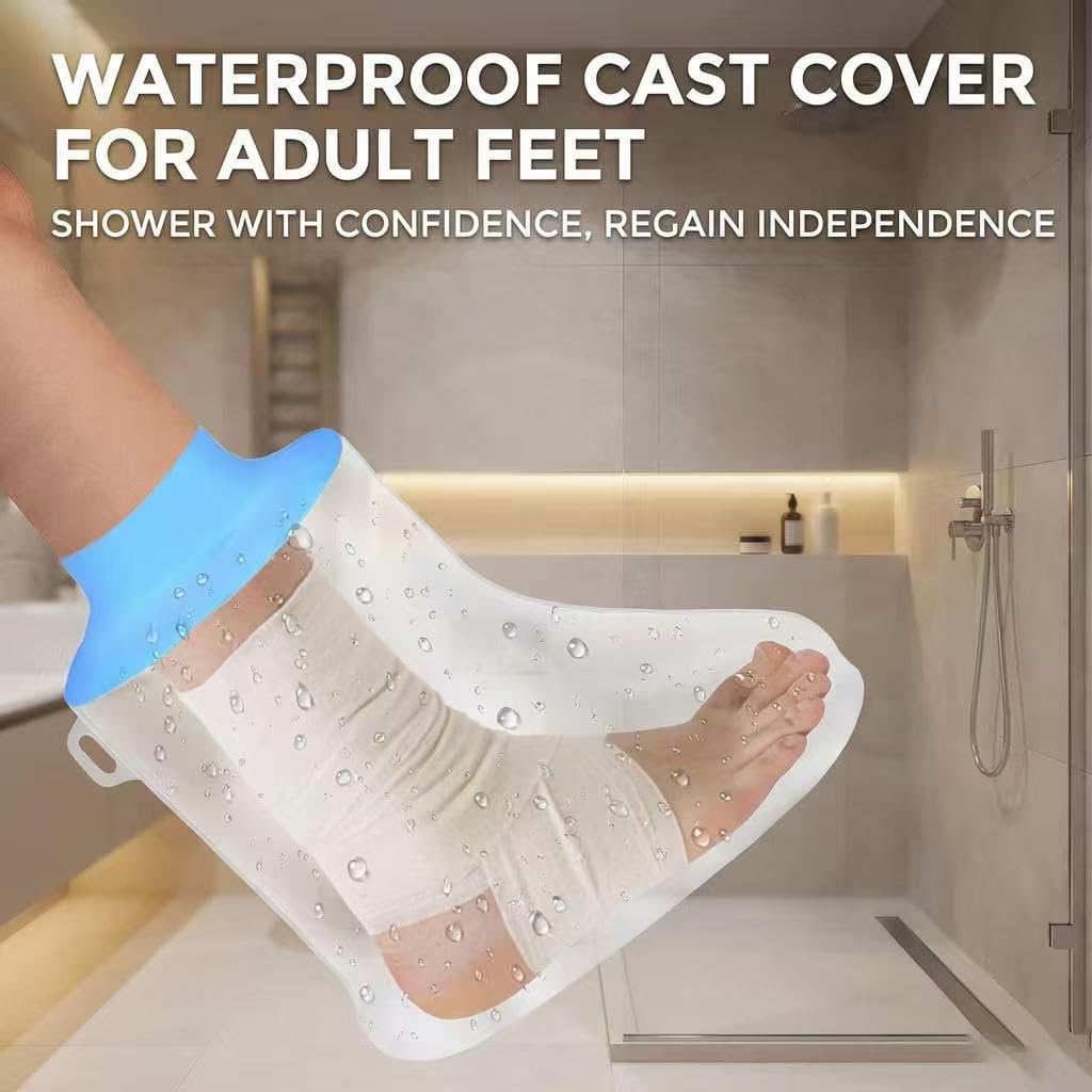KEEFITT Waterproof Foot Cast Cover for Shower, Elastic Silicone Foot Cover for Shower After Surgery Watertight Wound Protection to Bandage, Ankle Wound and Burns