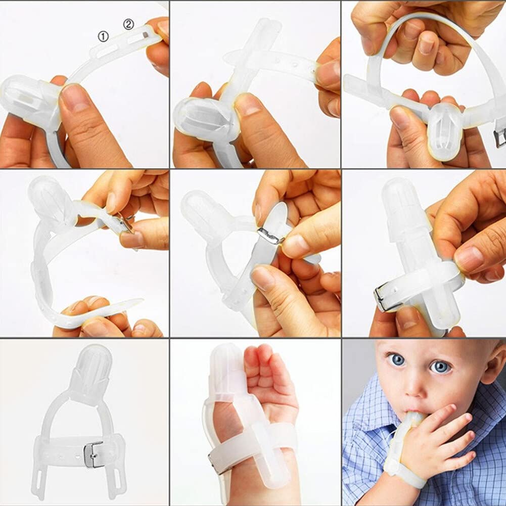 Pollice Succhiare Prevenzione per Bambino Silicone Regolabile Pollice Succhiare Finger Protector Morso Massaggiagengive per Neonato 1-5 anni Bambino