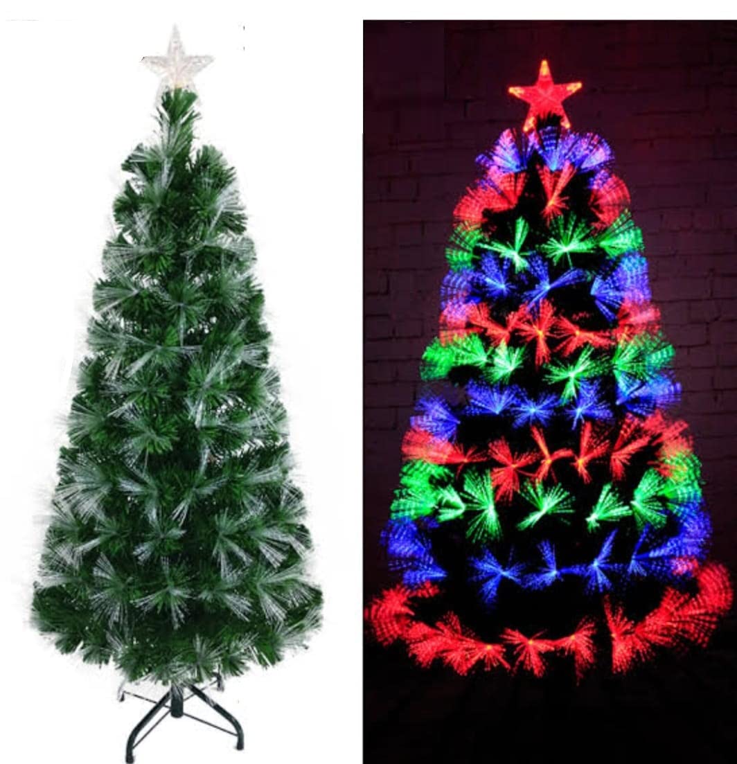 FESTIVE BLESSINGS Christmas Trees Artificial 5 feet Christmas Tree 5 feet Pine christmas Tree with Solid Metal , fibre optic christmas tree Legs,Light Weight, Perfect for Christmas Decorations (Green, 7 FEET) With Christmas tree decorations items ( 96 christmas decorations)and christmas lights