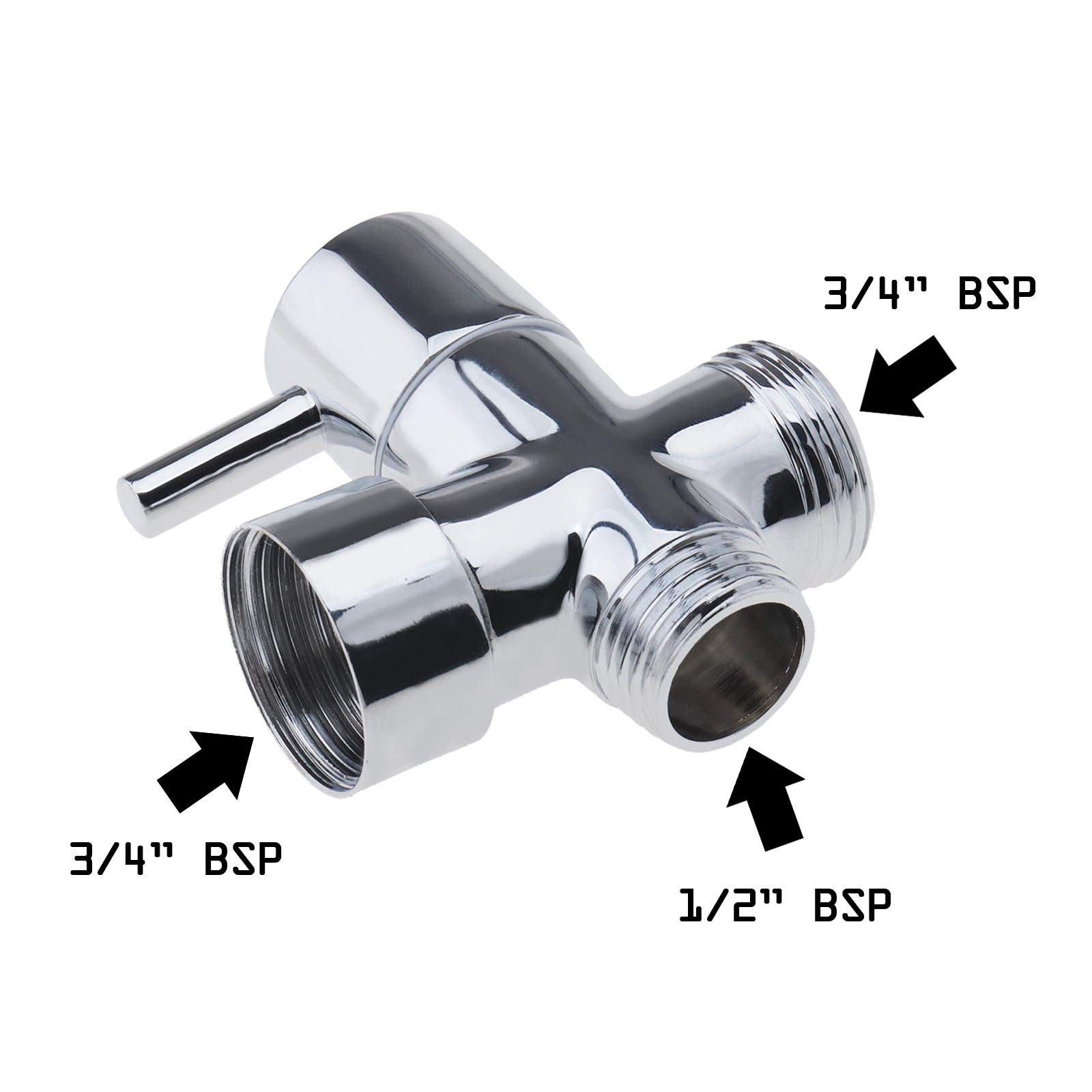 Create idea Válvula de Baño Desviada Cromada Adaptador en T BSP de 3/4" Y 1/2" para Termostato Mezclador