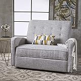 Christopher Knight Home GDFStudio Christopher Knight Home Calliope Buttoned Fabric Reclining Loveseat, Light Grey Tweed / Black