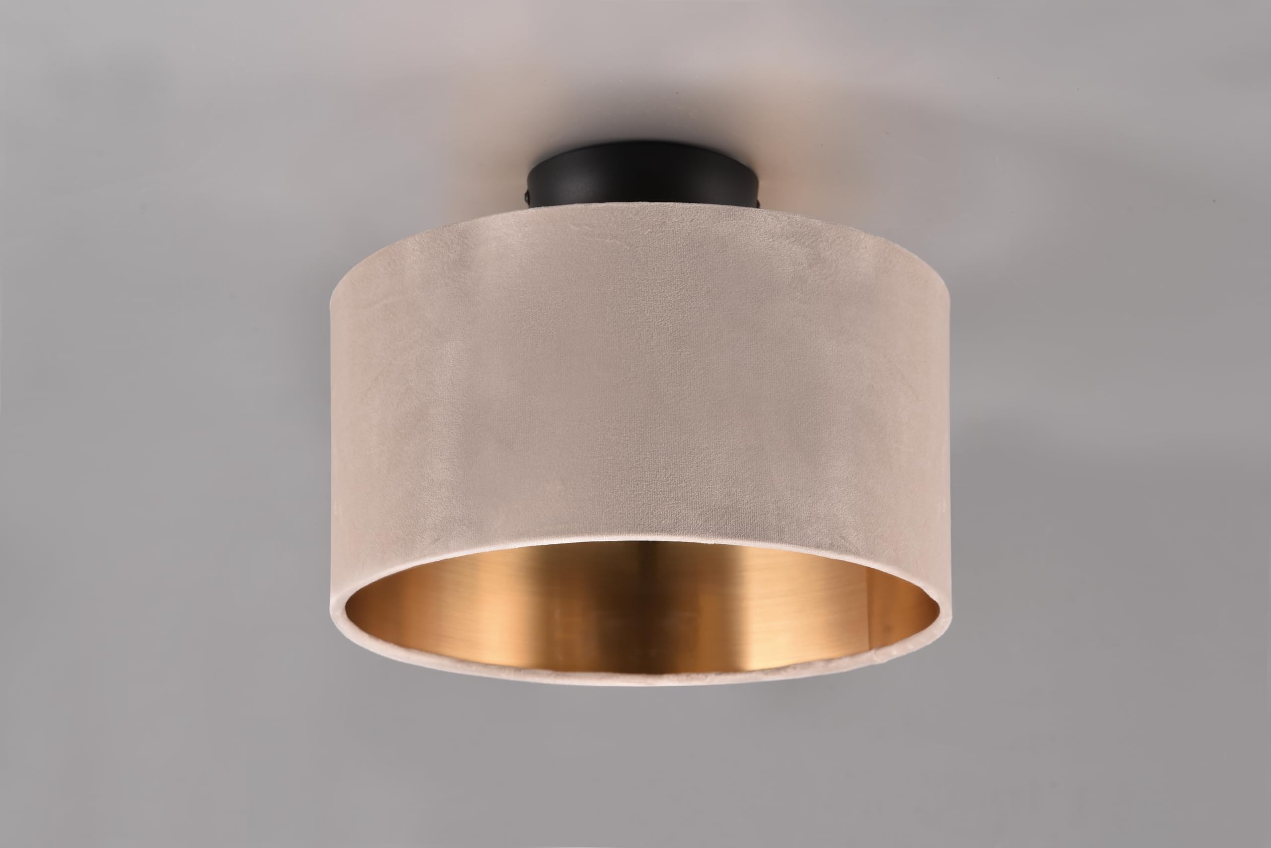 Trio Leuchten Plafonnier Julieta 619000244, métal noir mat, abat-jour beige velours/doré, excl. 2x E14