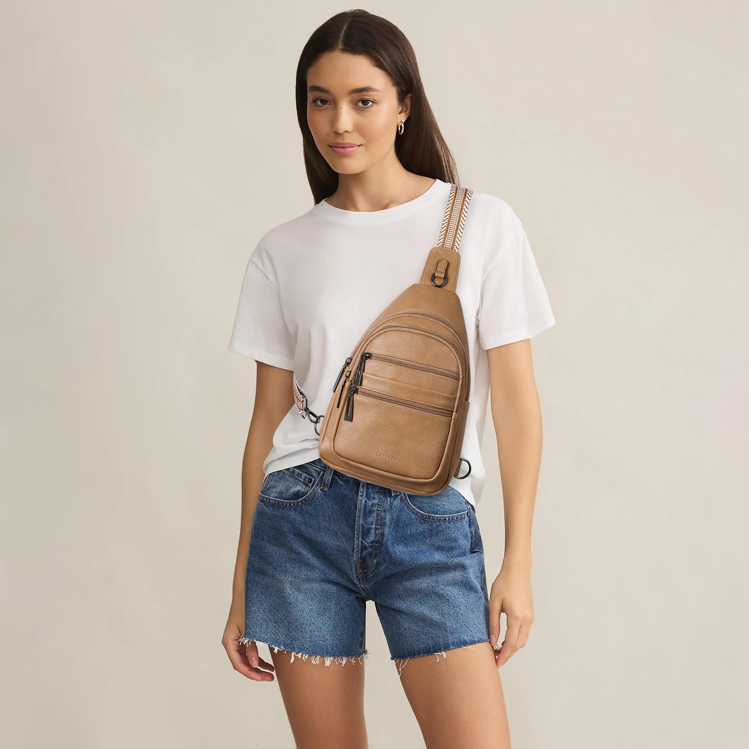 Sling Bag for Women Cross Body Purse Fanny Pack Sling Backpack Vegan Leather Shoulder Crossbody Bag Travel Tan - Image 8