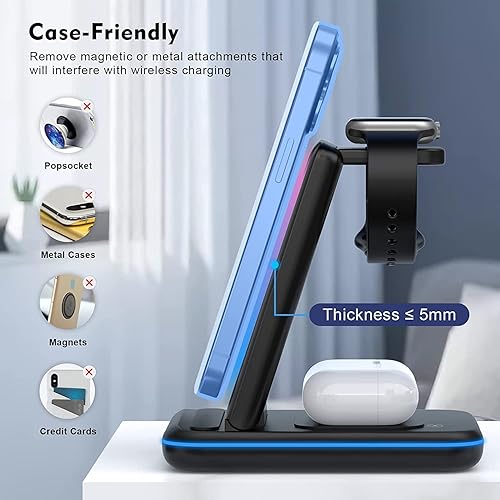 Miniatura 2 de Estación de carga rápida Qi inalámbrica plegable 3 en 1 para Apple, Android, iWatch Series, Airpods Pro 2 y otros teléfonos y auriculares