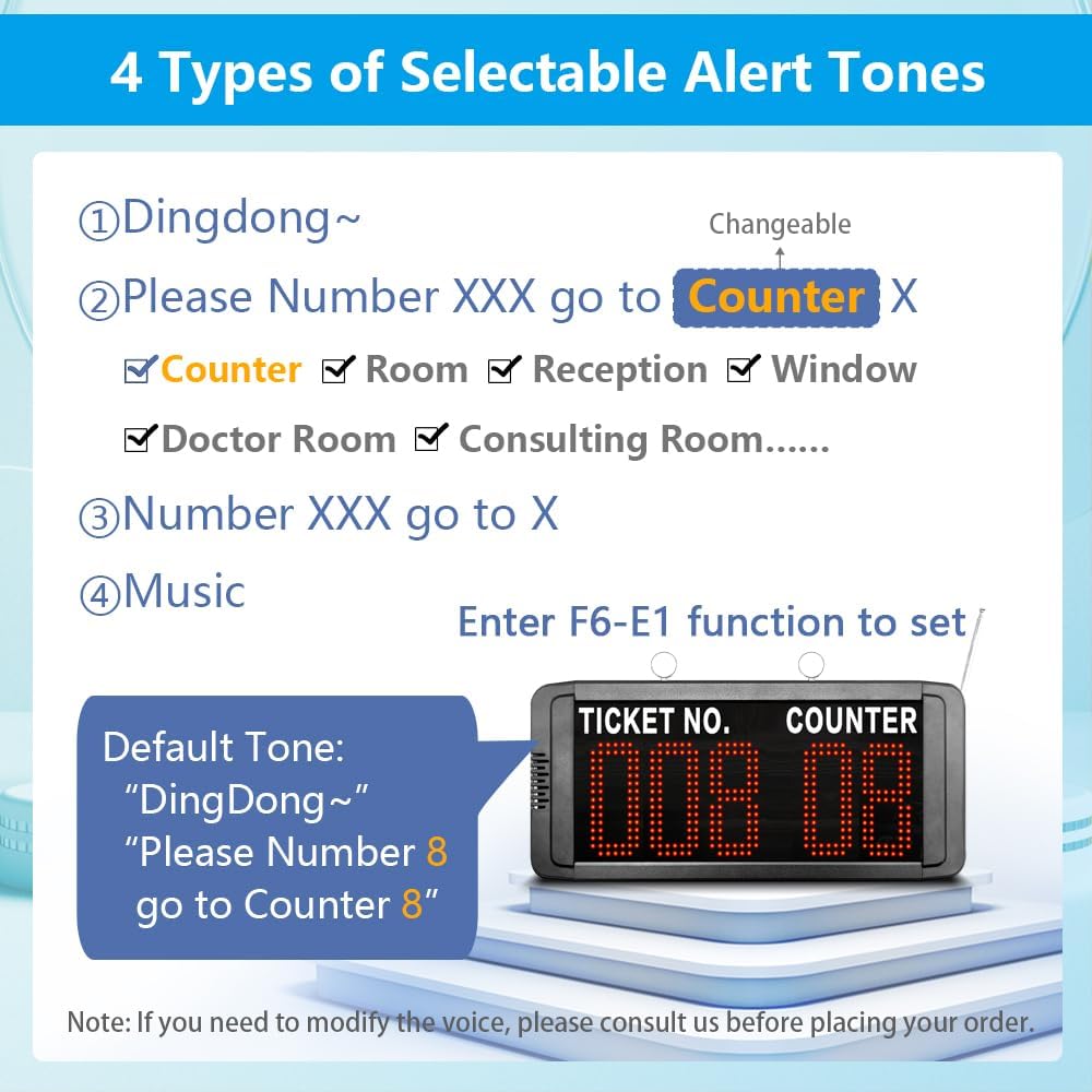 Take a Number Machine 3-Digit Queue System for Customers with 1 LED Display Broadcast Ticket and Counter Number 7 Waterproof Next Call Button 1 Red Ticket Dispenser Stand