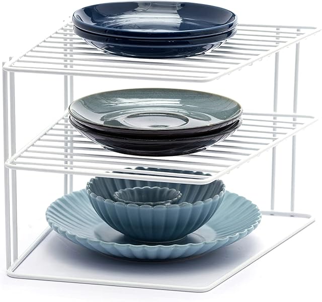 B & Z 3 Tier Cabinet Dish Rack - Corner Dish Organizer - Cabinet Storage Shelf rack - Work Top Kitchen Plate Organizer | Heavy Duty, Multipurpose Spacious & Rust Free | White (25cm x 25cm x 19.5cm)