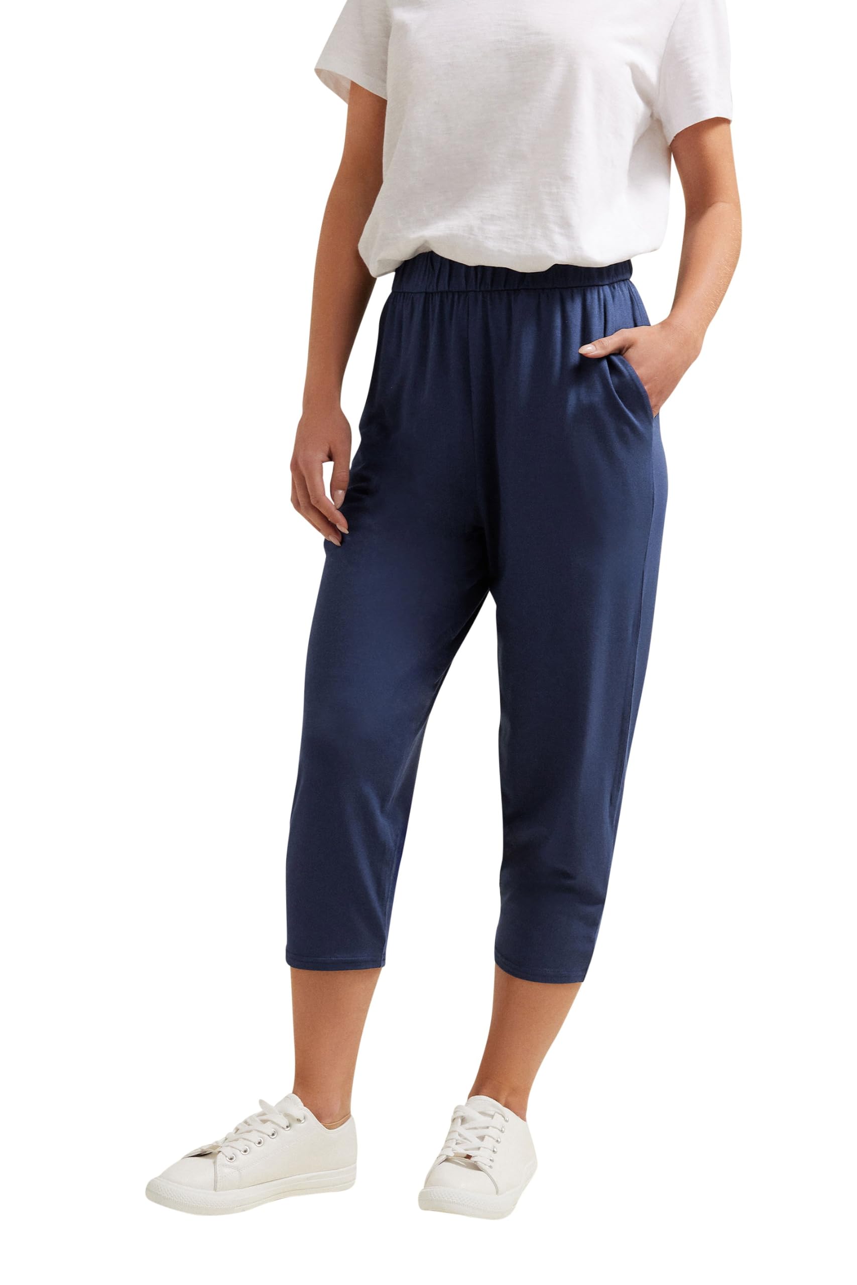 M&Co Women's Cropped Hareem Trousers in Dark Navy | Size: 14L