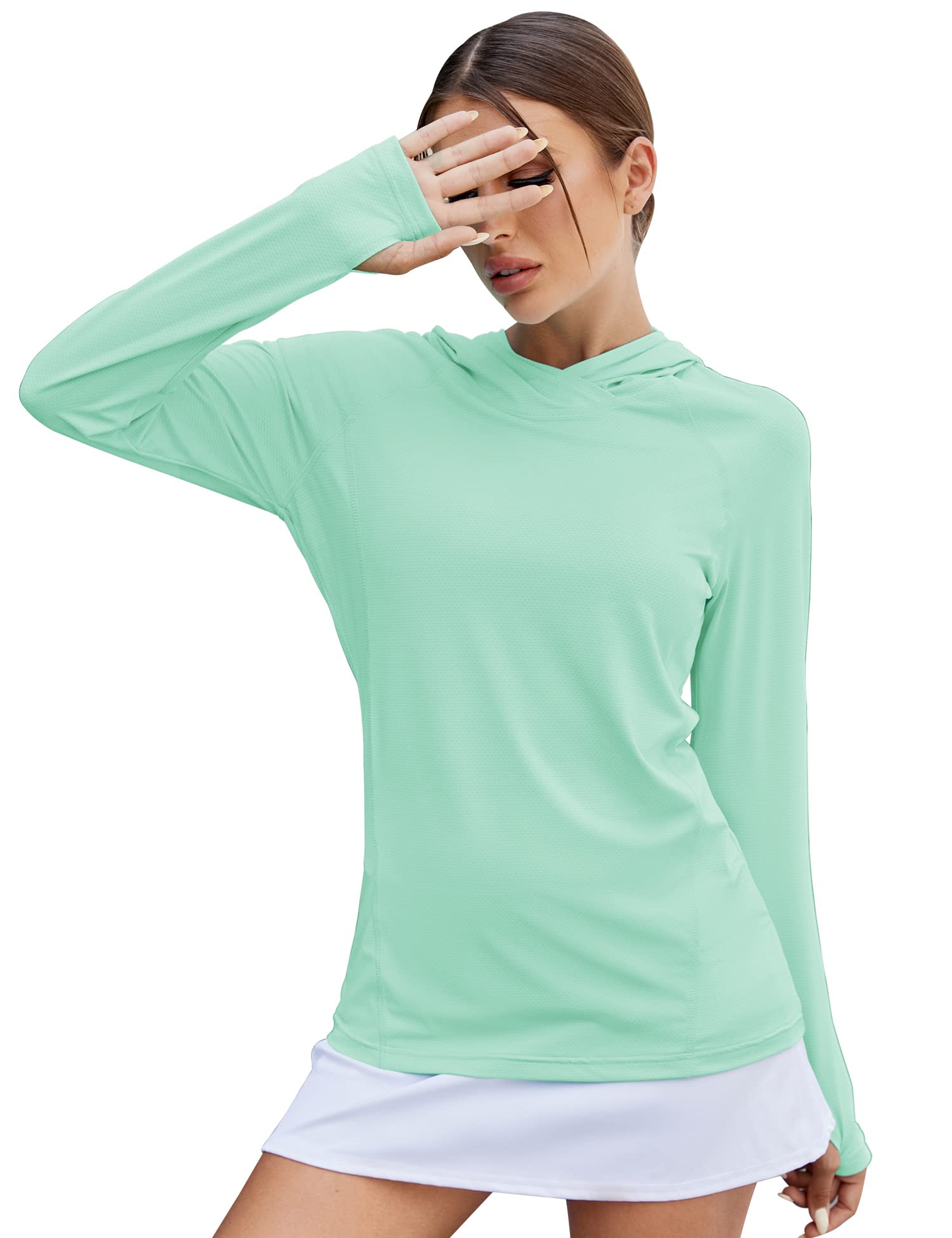 LUYAA Women's UPF 50+ Sun Protection Hoodie Breathable Stretch Hiking Shirts Long Sleeve for Running Outdoor Workout