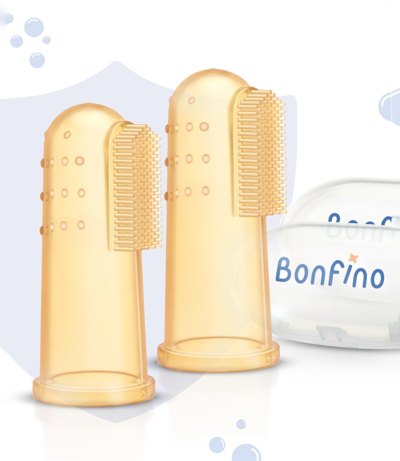 Bonfino Premium 100% Silicone Baby Finger Toothbrush,Pack of 2 with Case,BPA-Free Food Grade,Cleaning & Massaging Gums,Tongue Cleaner,Dual-Sided Bristles & Bumps,Wide Finger Fit,Infant Oral Care,Brown-image-13
