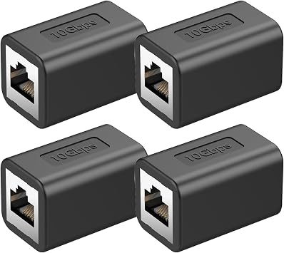 Ethernet Extender 10Gbps RJ45 Ethernet Coupler, in Line Coupler for cat8/Cat7/Cat6/Cat5e/Cat5 Extender Adapter for PC Router Modem PS5 Xbox Female to Female 4 Packs Black
