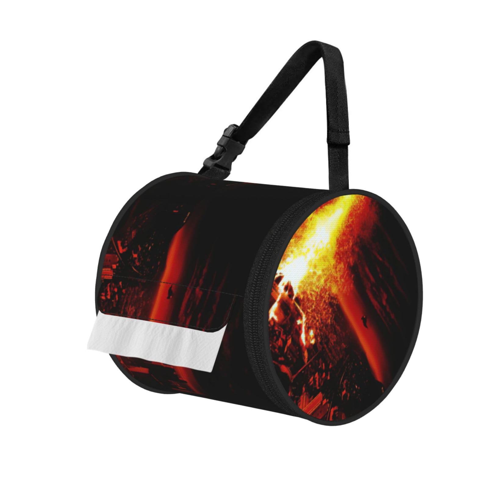 Volcano Print Cylinder Tissue Holder Bag With Strap, Portable Roll Dispenser Case For Car Rv Camping