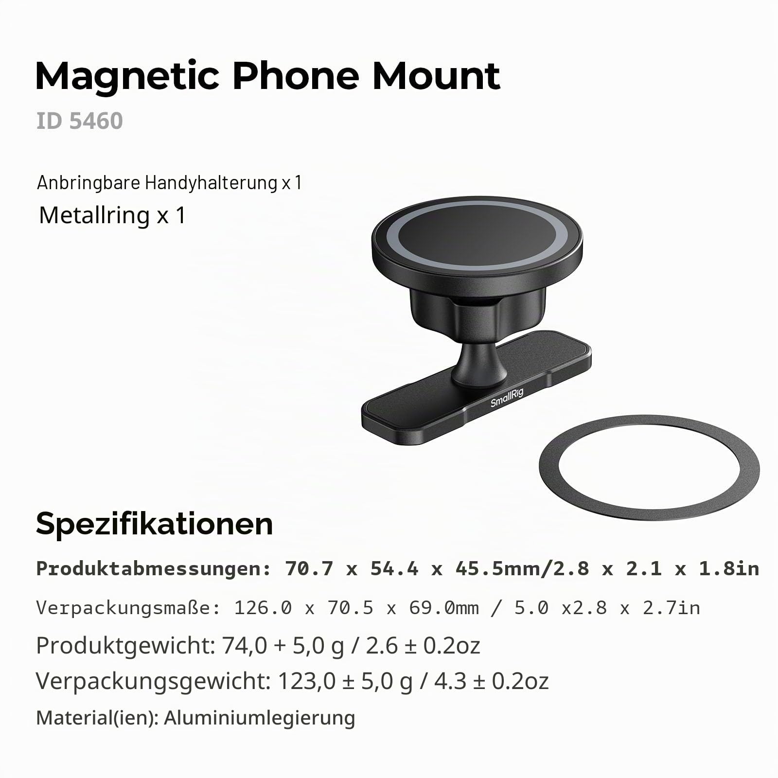 SMALLRIG Magsafe Magnetische Handyhalterung Fitness Gym 360°-Kugelkopf Verstellbare Handy Halterung doppelseitiges Magnetdesign, Tragbarer Telefonhalter für iPhone/Huawei/Xiaomi für Samsung – 5460
