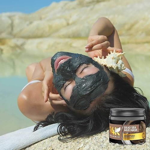 Miniatura 6 de Máscara orgánica de barro del Mar Muerto 24K para cara, cabello y cuerpo, 100% natural y orgánico, limpiador de piel profunda, aplicador de cepillo