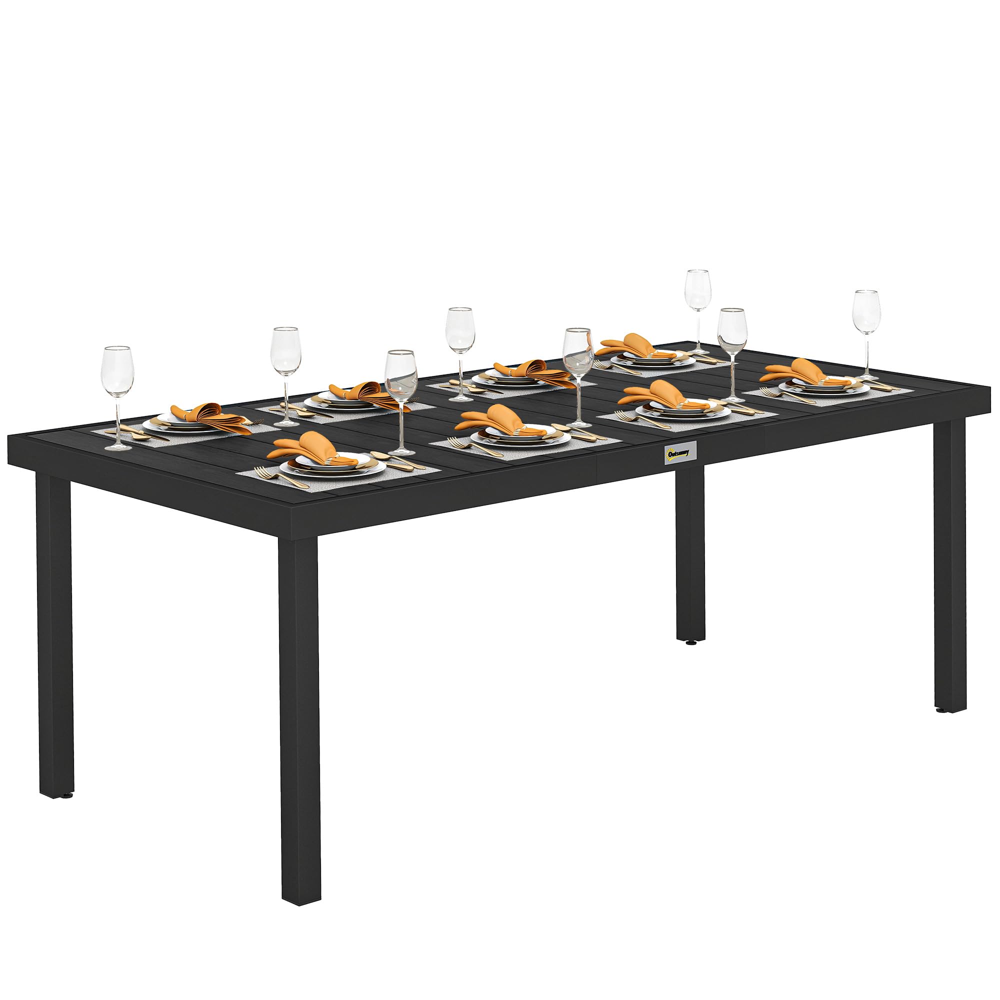Outsunny Mesa de Comedor Exterior de Aluminio, Mesa de Jardín Exterior para 8 Personas con Encimera de Listones, para Terraza, Balcón, 190x90x74 cm, Negro