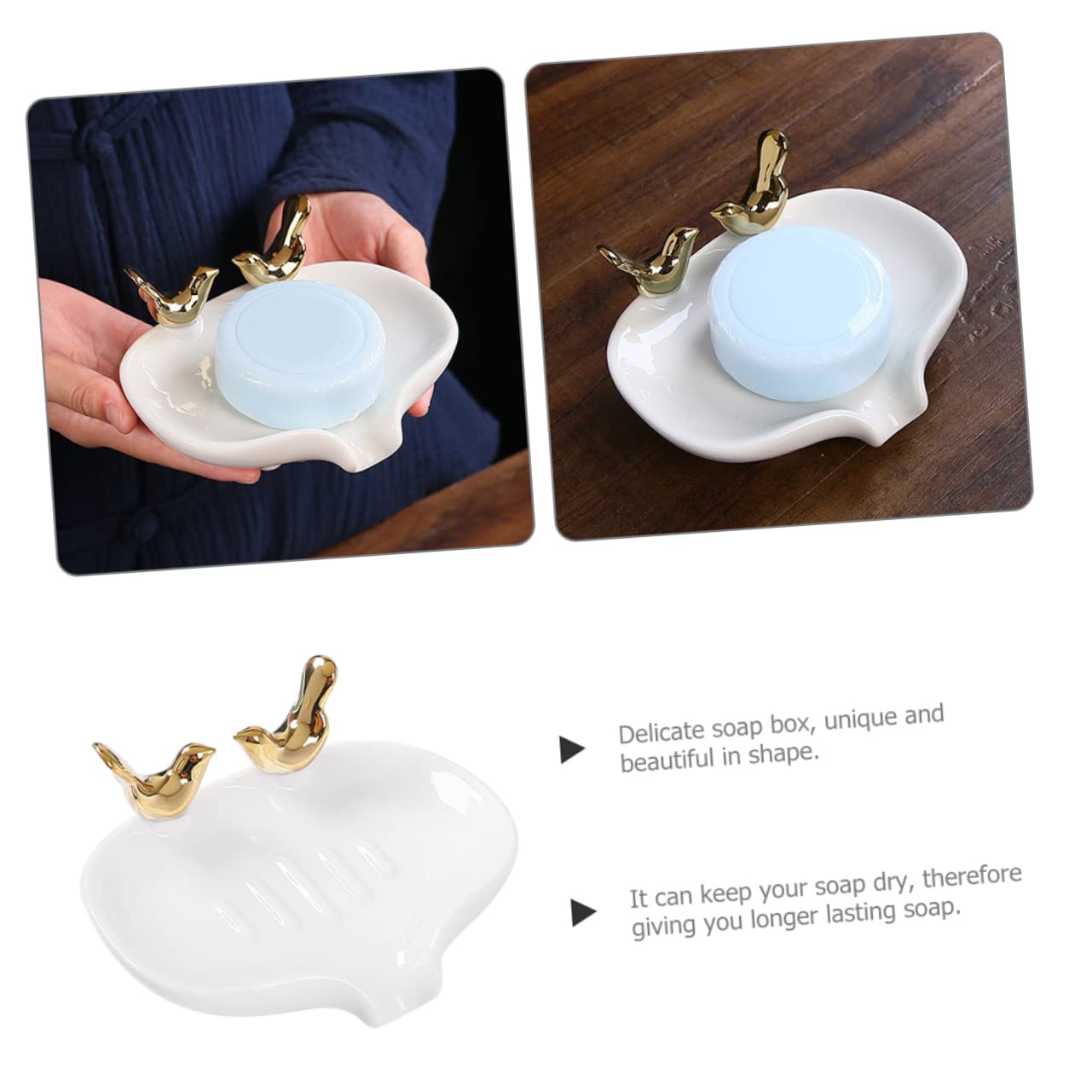 Soporte De Cerámica con Escurridor Jabonera De Diseño De Pájaro para Baño y Cocina