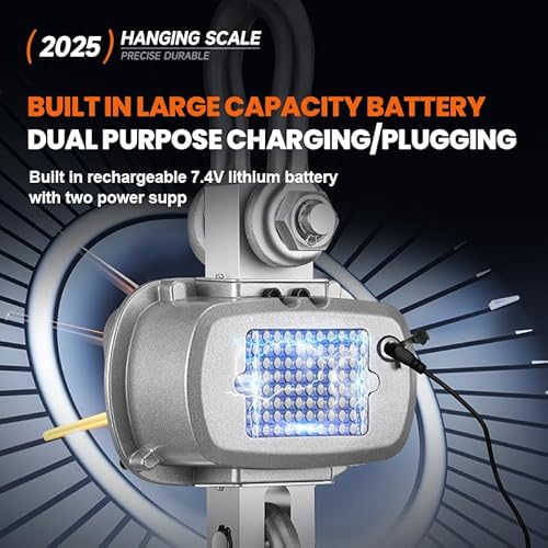 5 Tonne 5000 kg Kranwaage Zur Feuchtigkeits- und Temperaturmessfunktion Kranwaage aus Aluminiumlegierungmit Haken Wiederaufladbares Modell (Silber)