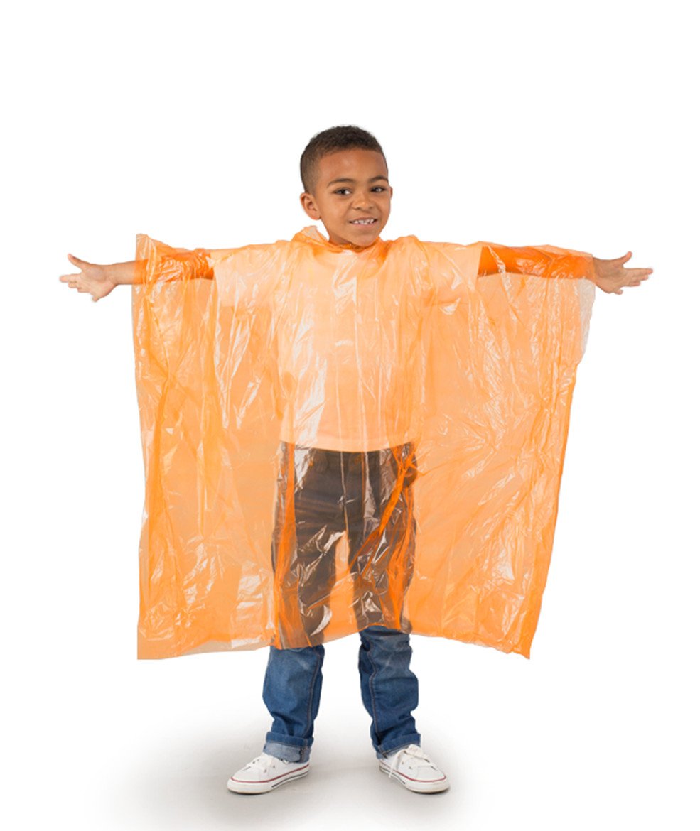 Staydry Orange Child Emergency Waterproof Disposable Rain Ponchos X 4