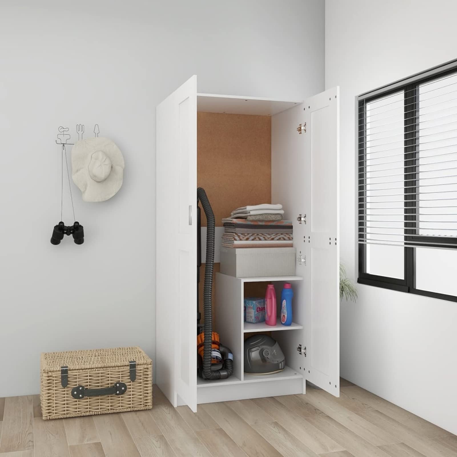 Gecheer Armario de almacenamiento, estantería, armario, armario, armario con 2 puertas, armario de suelo, estantería para salón, blanco, 82,5 x 51,5 x 180 cm de madera multicapa